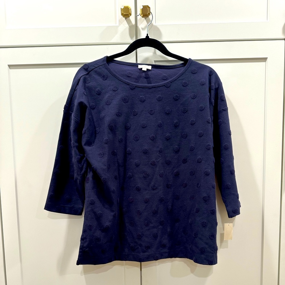 Talbots MP NWT navy top with polka dots